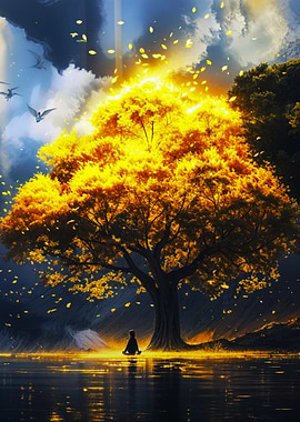 Golden Tree Meditation by the Lake