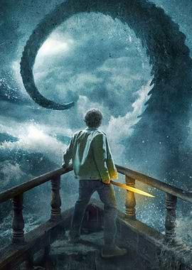 Boy on Ship Facing Sea Monster