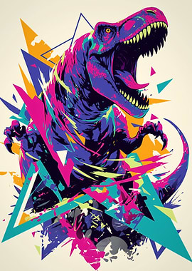 Colorful T-Rex with Geometric Shapes