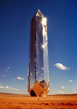 Giant Crystal Obelisk in Desert Landscape