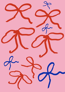 Red and Blue Bows on Pink