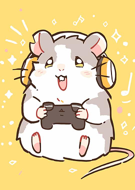 Cute Gamer Rat with Headphones