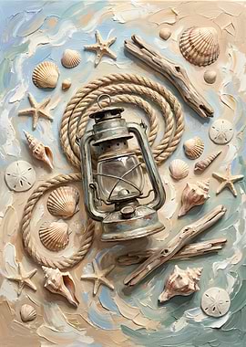 Seaside Still Life with Lantern