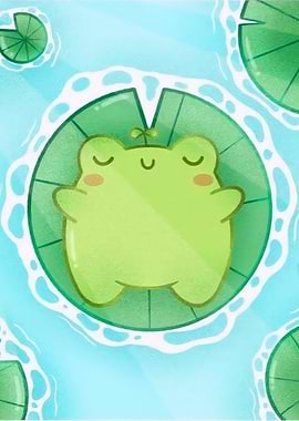 Cute Frog Sleeping on Lily Pad