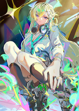 Blonde Girl with Headphones Art