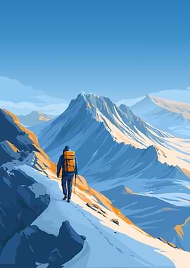 Mountain Hiker with Backpack Illustration