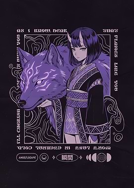 Anime Girl with Wolf Spirit Companion