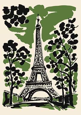 Eiffel Tower Illustration with Trees