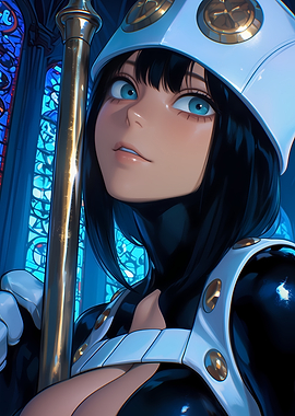 Anime Girl with Staff in Church