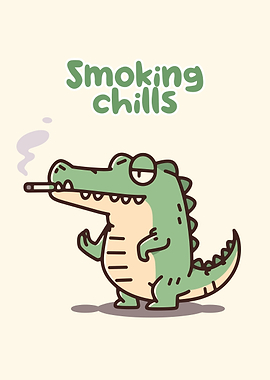 Smoking Crocodile Cartoon Illustration