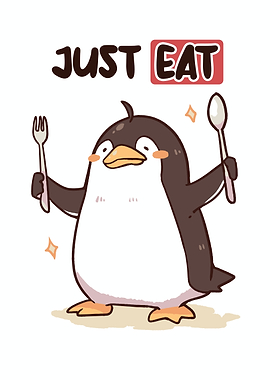 Cute Penguin with Cutlery Cartoon