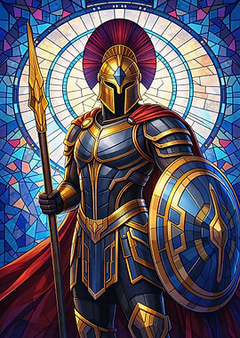 Stained Glass Spartan Warrior Illustration