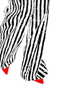 Striped pants with red shoes