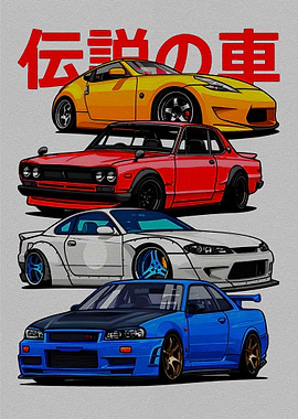 JDM Cars Stacked Illustration