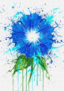 Abstract Blue Flower with Splatters