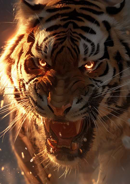 Roaring Tiger with Glowing Eyes