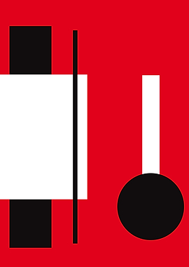 Abstract Geometric Composition in Red, Black, White