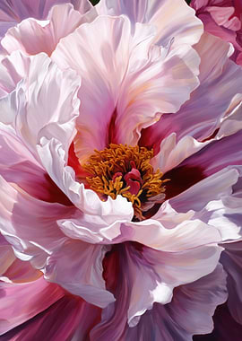 Pink and White Peony Flower Painting