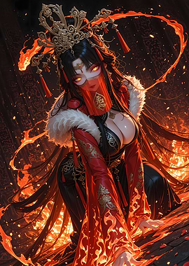 Fiery Asian Woman with Headdress