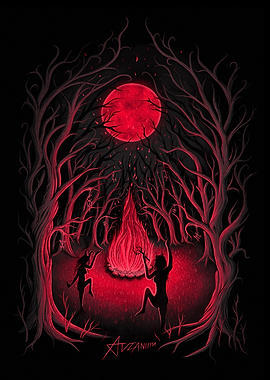 Red Moon Ritual in Dark Forest