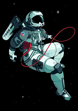 Astronaut in Space with Red Cord