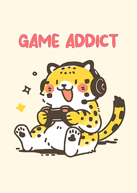 Cute Cartoon Tiger Gamer Illustration