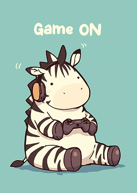 Cartoon Zebra Gamer with Headphones