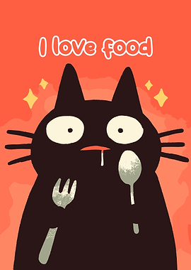 I love food cat illustration