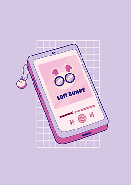 Lofi Bunny Music Player Illustration