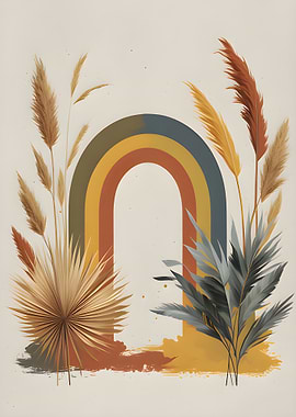 Boho Rainbow with Pampas Grass Art