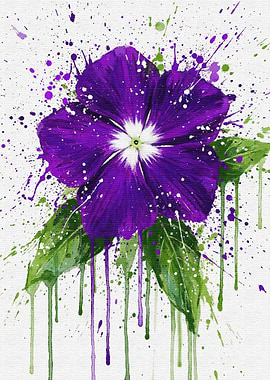Purple Flower with Paint Splatters