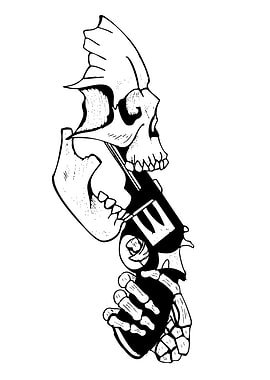 Skull with Gun Black and White Art