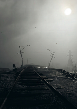 Post-Apocalyptic Railway in Fog