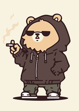 Cool Bear with Sunglasses Smoking