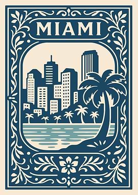 Miami Cityscape Decorative Illustration