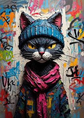 Cool Cat with Graffiti Background