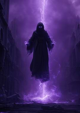 Dark Wizard in Purple Lightning Storm