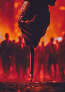 Pencil in Hand, Red Background