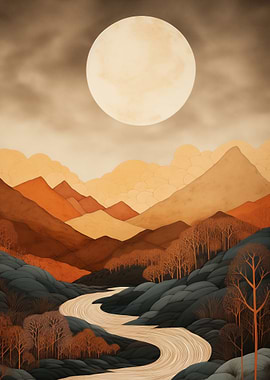 Mountain Landscape Moon