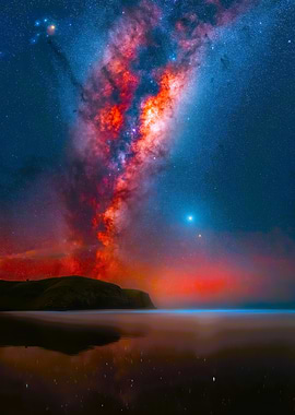 Milky Way over coastal landscape