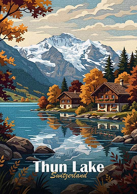 Thun Lake, Switzerland Landscape Art