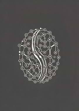 Coffee Bean Molecule Structure Art