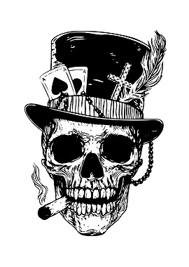 Skull with Top Hat and Cigar