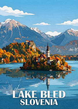 Lake Bled Slovenia Travel Poster Art