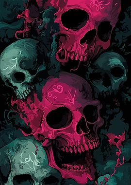 Skulls with Pink and Teal Hues