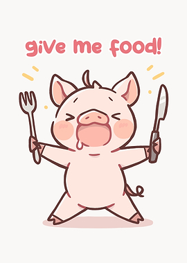 Cute Pig Demanding Food Cartoon