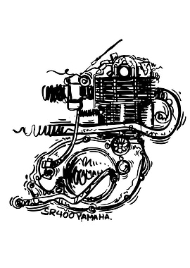 Yamaha SR400 Engine Black and White Sketch