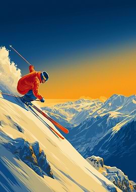 Skier on Mountain Slope, Digital Art