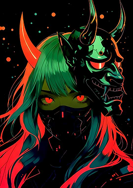 Cyberpunk Oni Girl with Mask