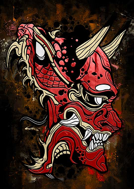 Red Oni Mask Digital Art